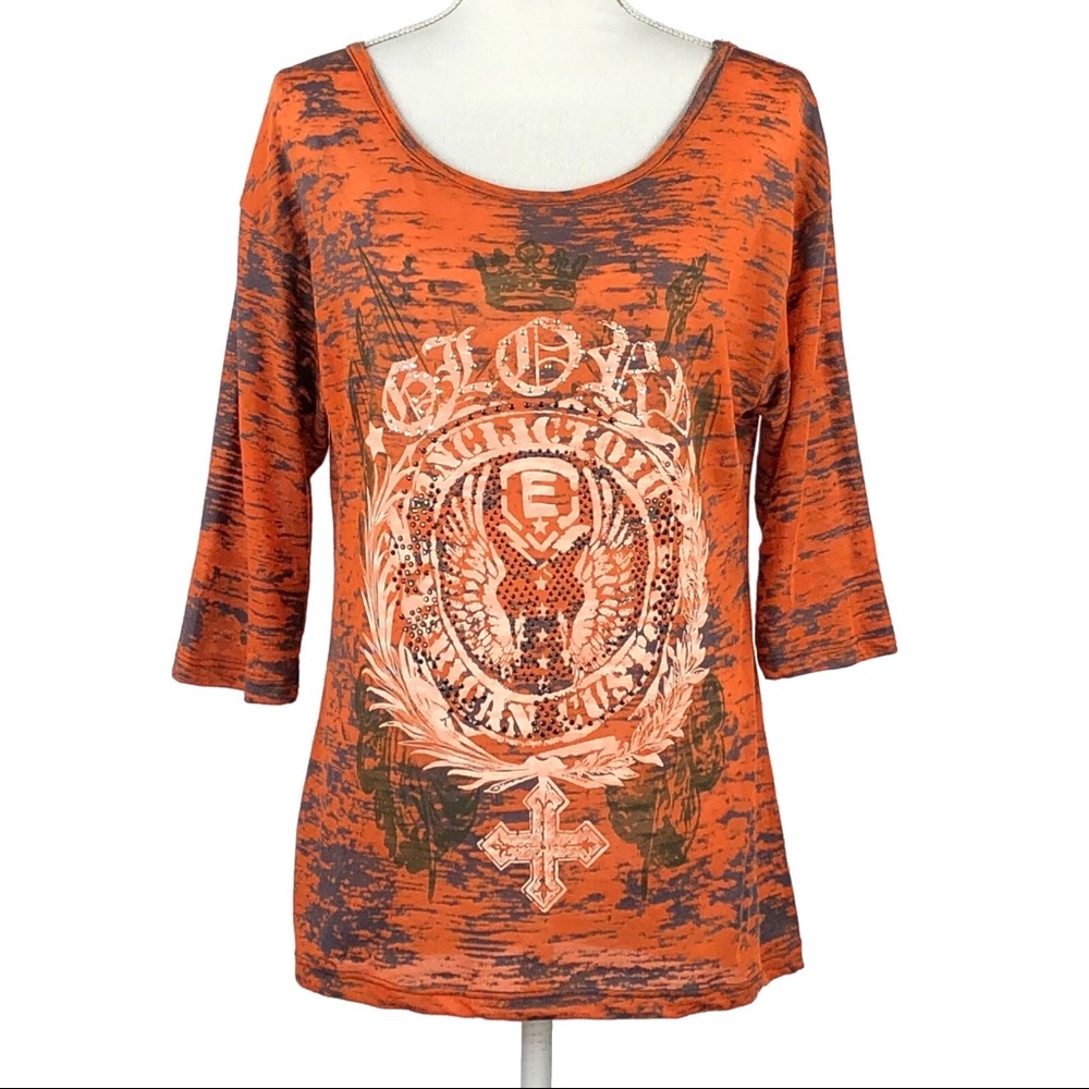 BUCKLE DAYTRIP | Orange Embellished Burnout Top